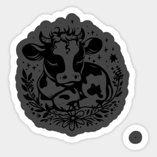 Adorable Sleepy Cow with Stars and Flowers Sticker